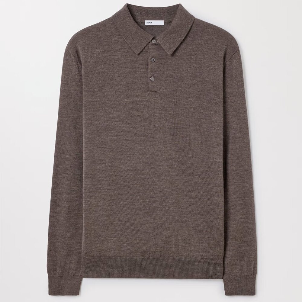 Brown Melange Merino Wool Polo